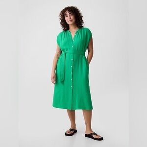NEW GAP 100% Cotton Gauze Midi Shirt Dress Button Front Belt Sleeves Pockets XL